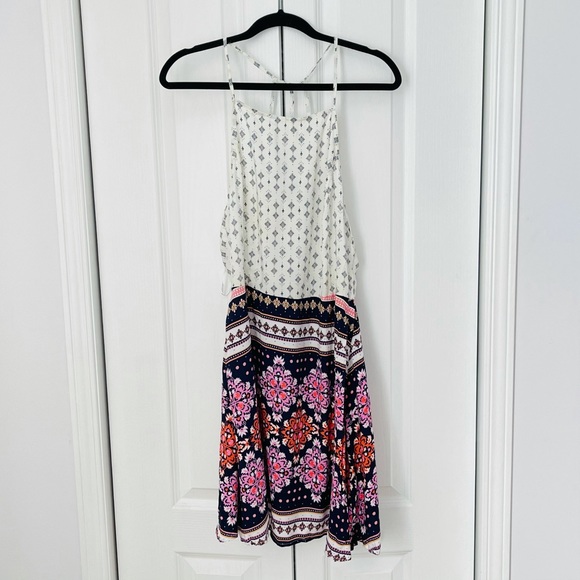 H&M multi-patterned halter white and purple boho mini dress - Picture 3 of 11